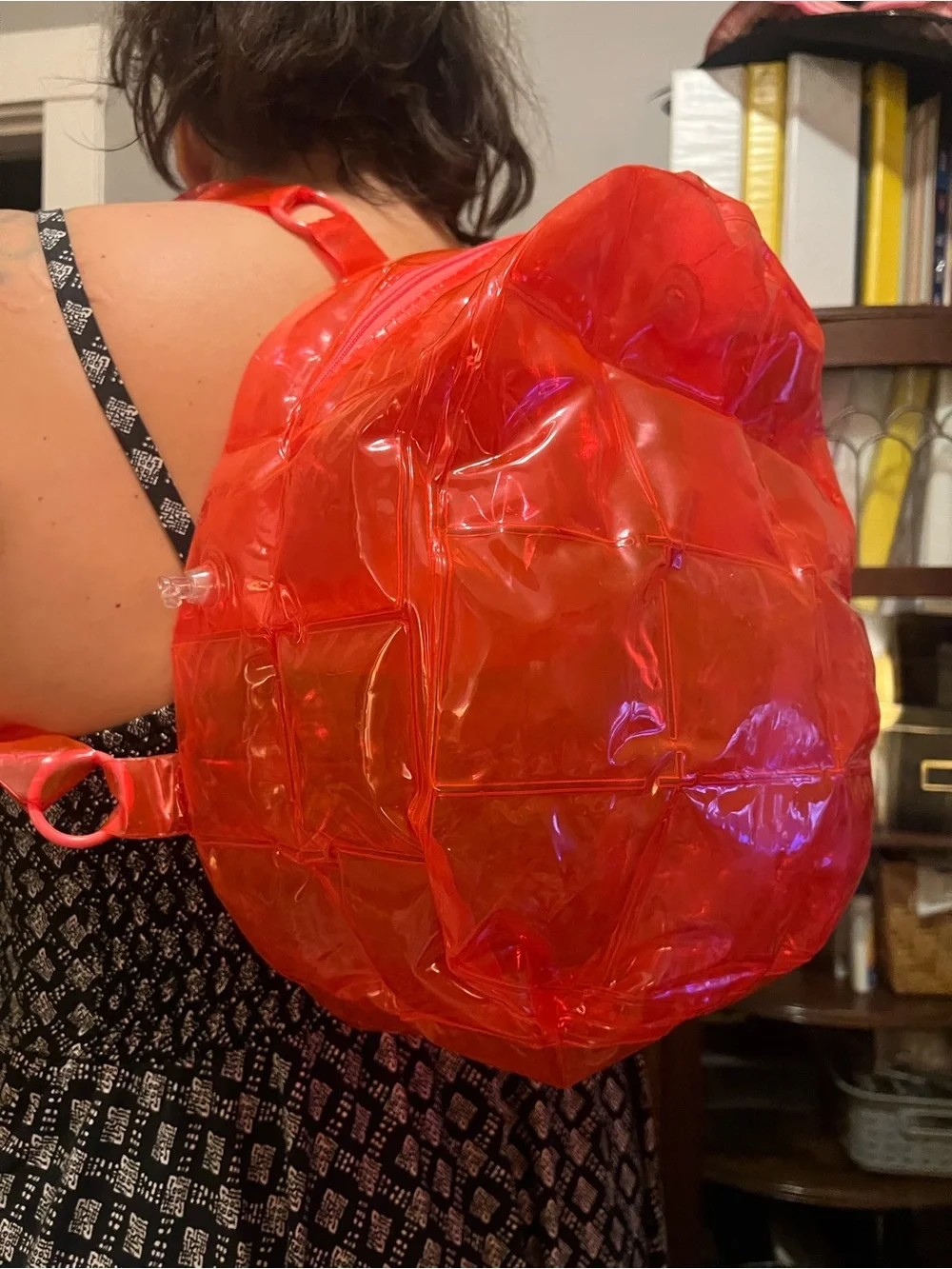 1990s Inflatable Bubble Backpack Neon Red PVC Y2K Blow-Up Rave Bag Festival